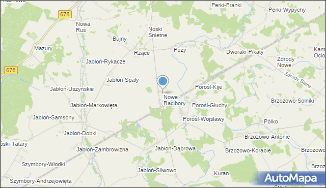 mapa Nowe Racibory, Nowe Racibory gmina Sokoły na mapie Targeo